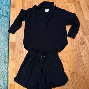 Black Ribbed Lounge Top & Shorts Set worn once